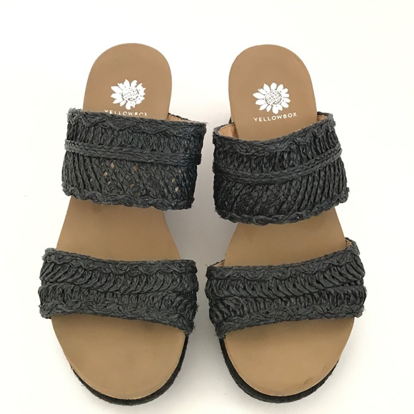 YELLOW BOX Wedge Platform Sandals Black Adalee Women’s Size 8 - Picture 3 of 16